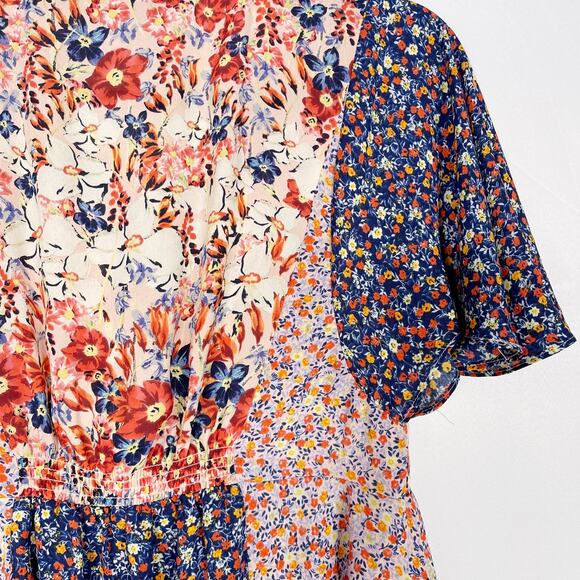Anthropologie HD in Paris 0 Palo Alto Floral Blouse Floral Patchwork Tie Front - Picture 7 of 12